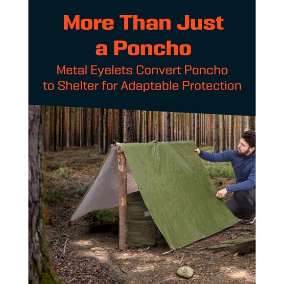 NIB P4X Heavy-Duty Emergency Poncho - Khaki - Picture 6 of 10
